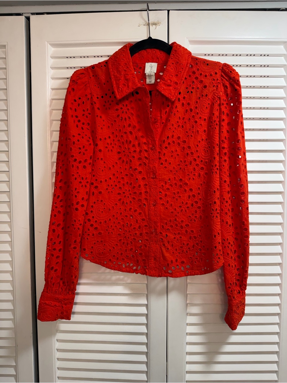 Joie Red Eyelet Button-Down Blouse